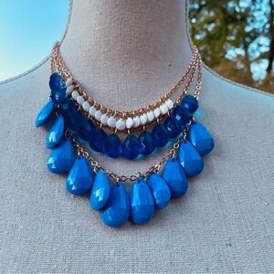 Vintage Avon Glimmer Drops Blue Beaded Necklace w. Gold Tone Chain